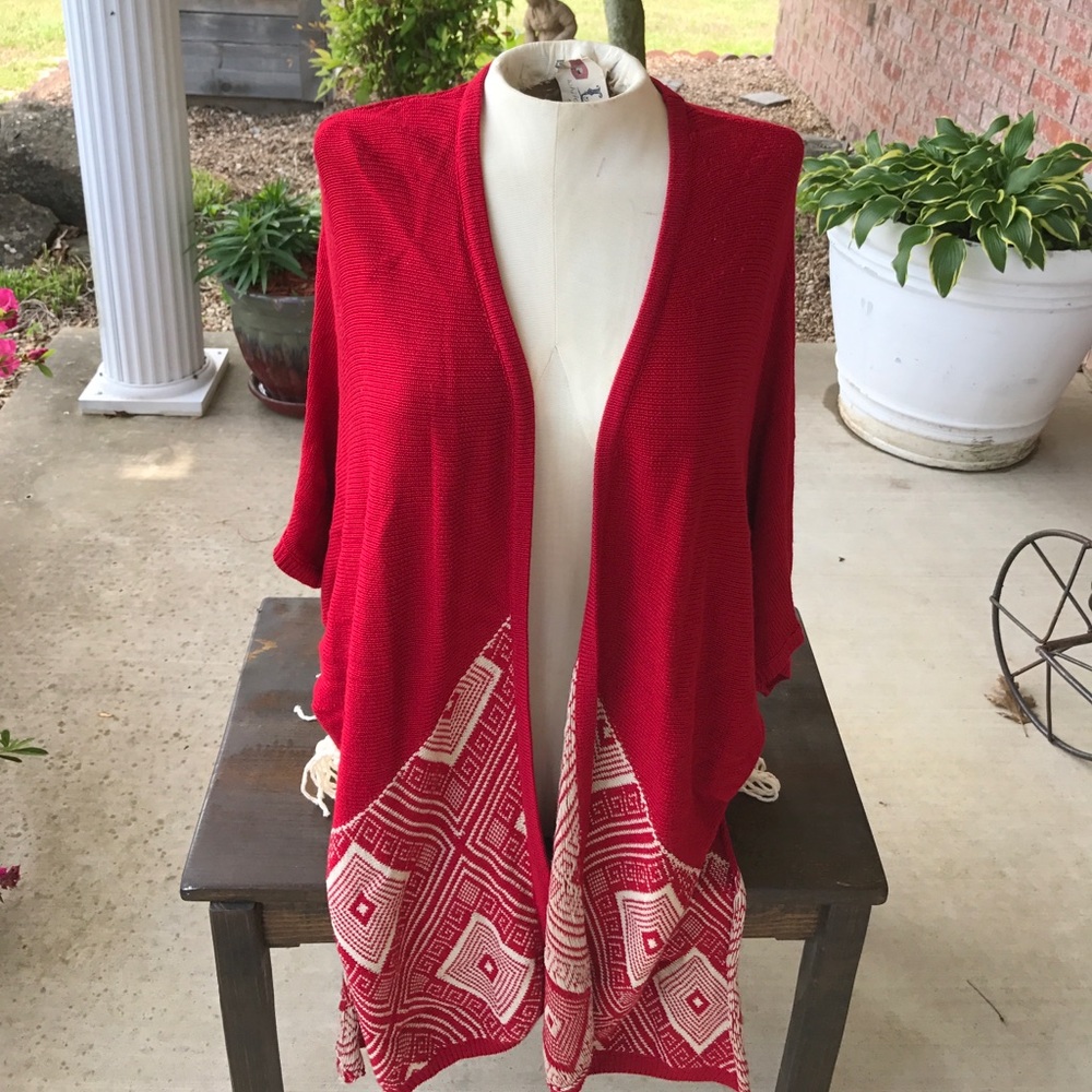 Red and cream cardigan