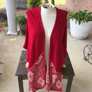 Red and cream cardigan