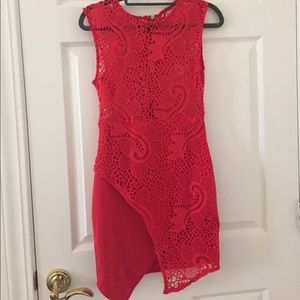 Red lace asymmetrical cocktail dress