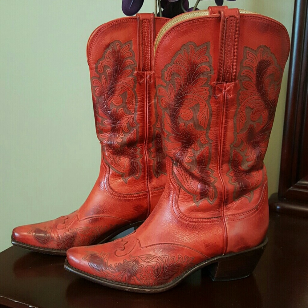 Leather red cowgirl boots