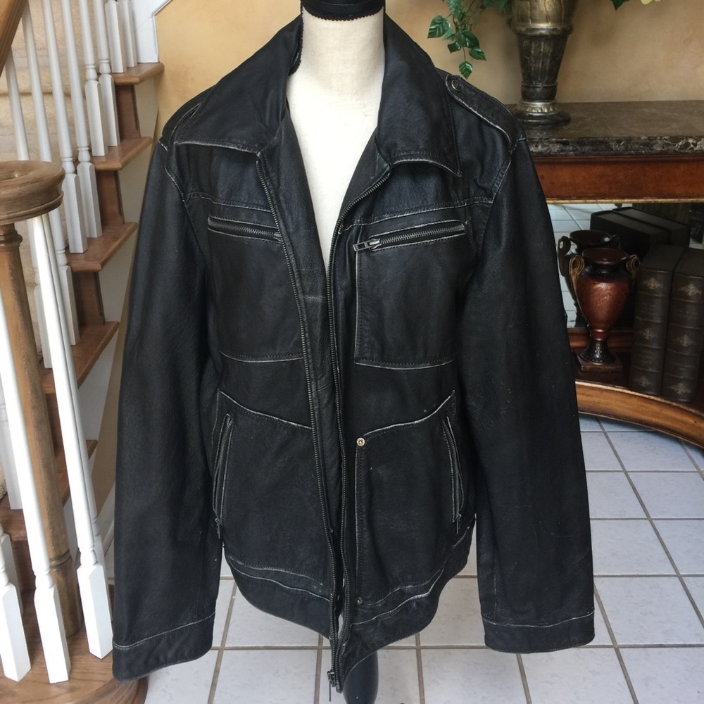Guess Men's Leather Motorcycle Jacket