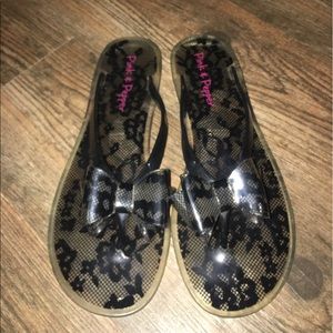 Black Lace Bow Flip Flops