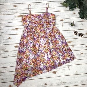 A. BYER Asymmetrical Floral Draped Bodice Dress