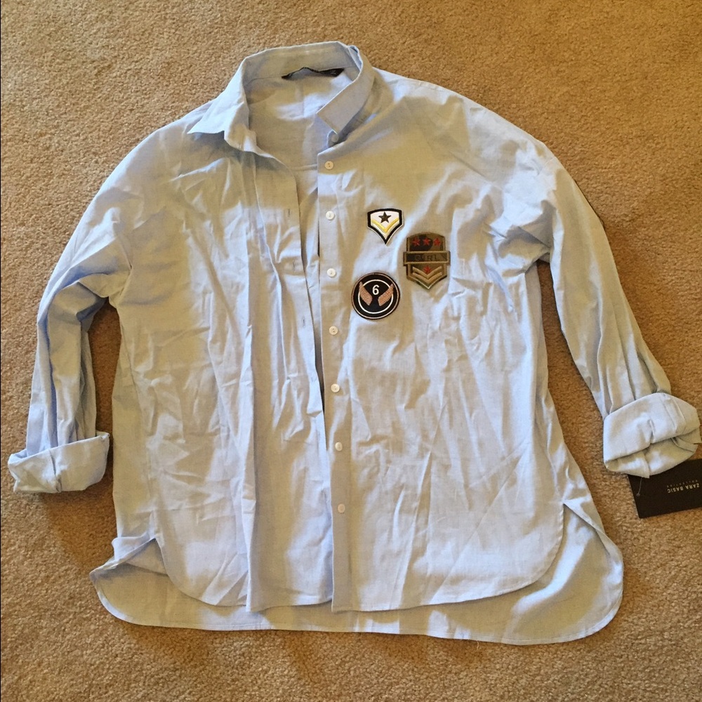 Zara Military Patch Button Down Blouse