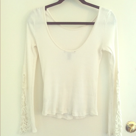 Deep Swoop Neck White Lace Blouse - Picture 1 of 4
