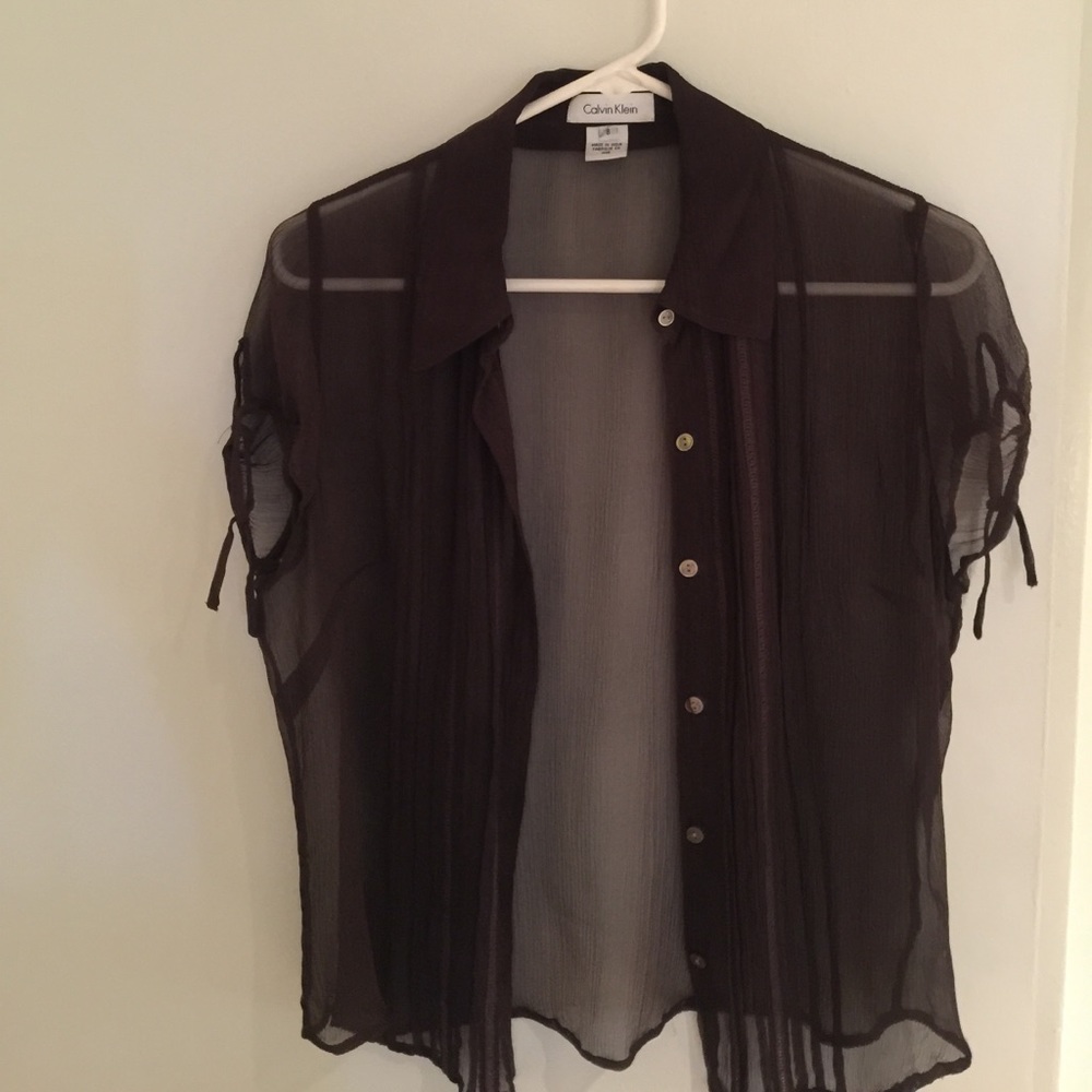 Calvin Klein brown see-through blouse