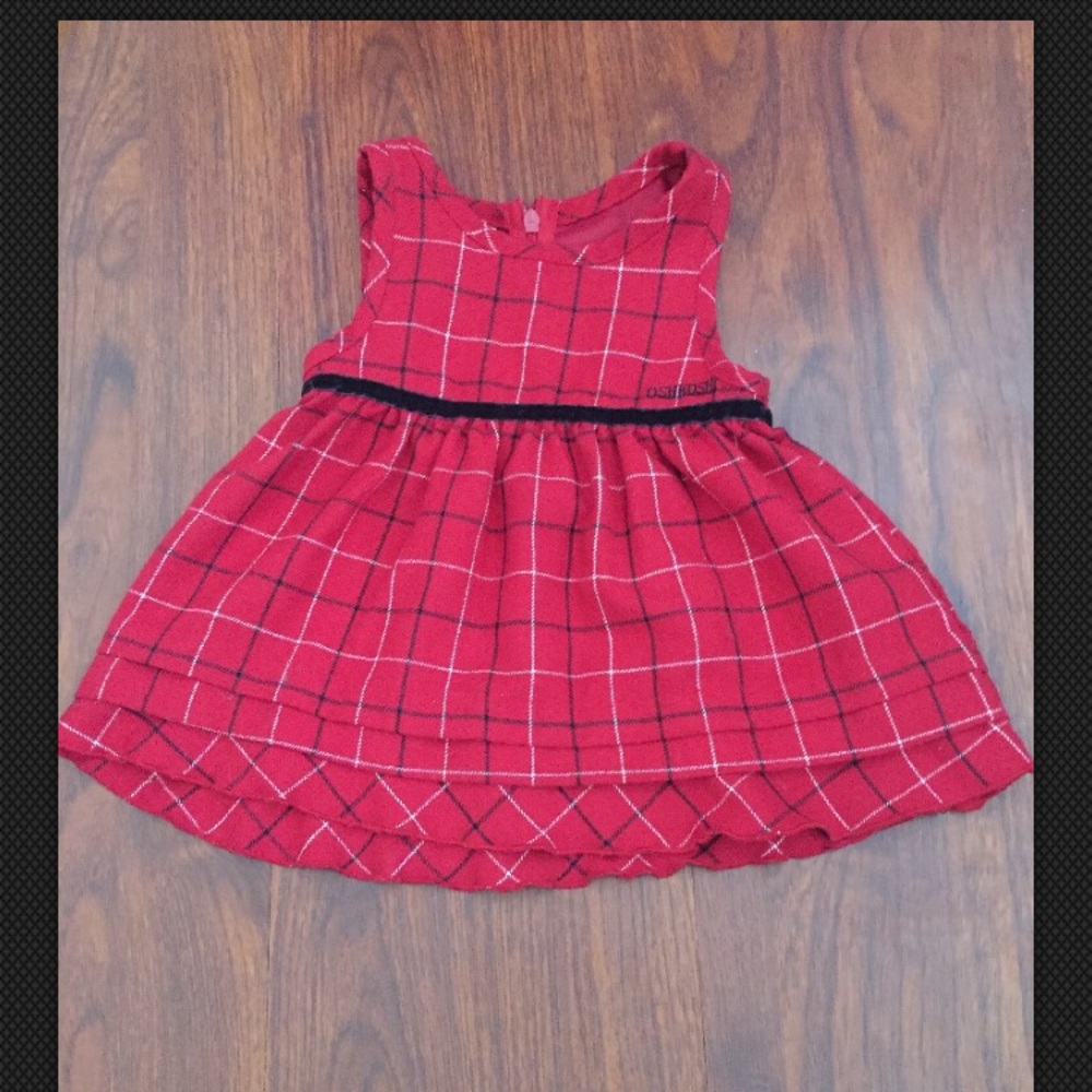 OshKosh Plaid Red Black White Dress SZ 6-9 Months