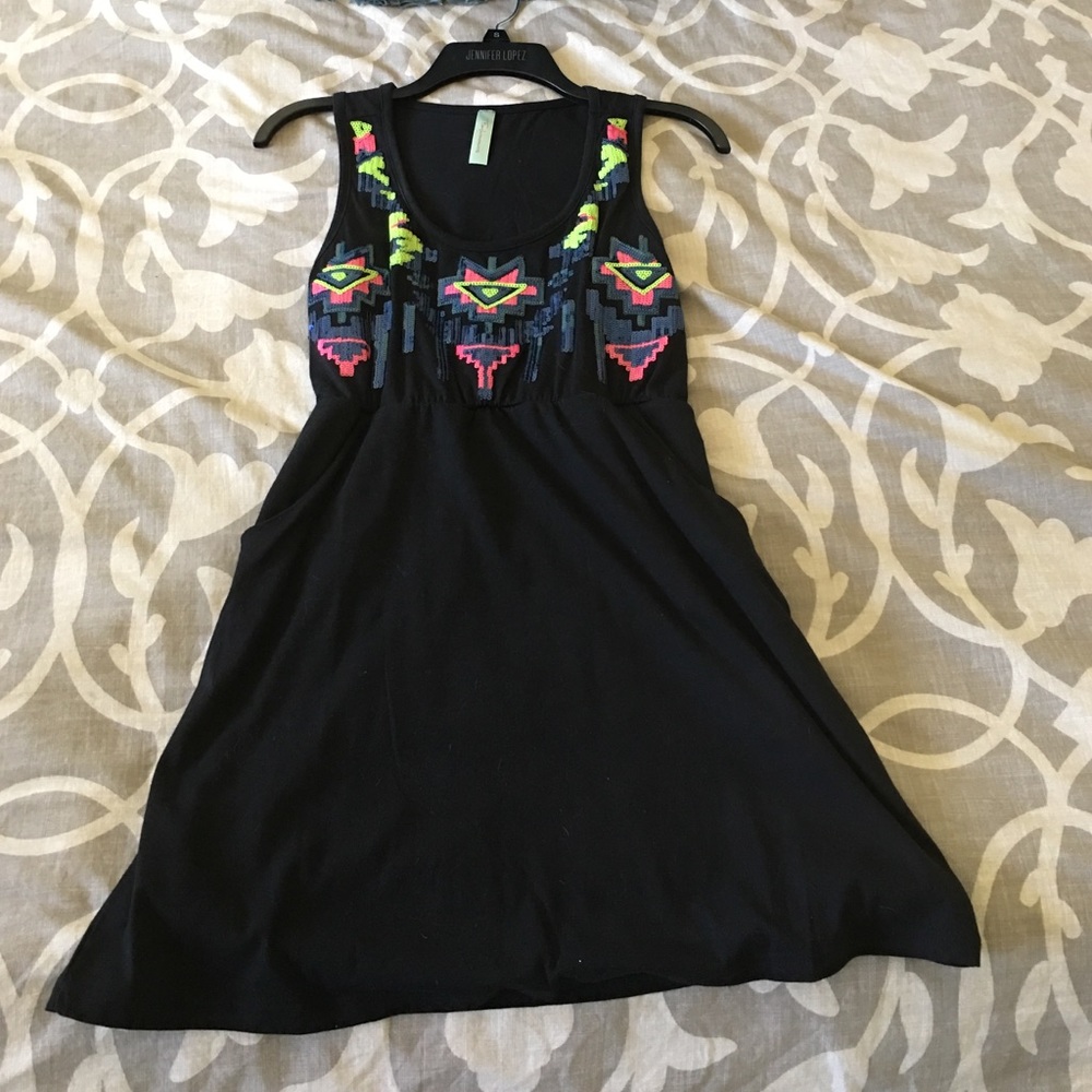 Tribal midi dress; black with neon pattern sequin