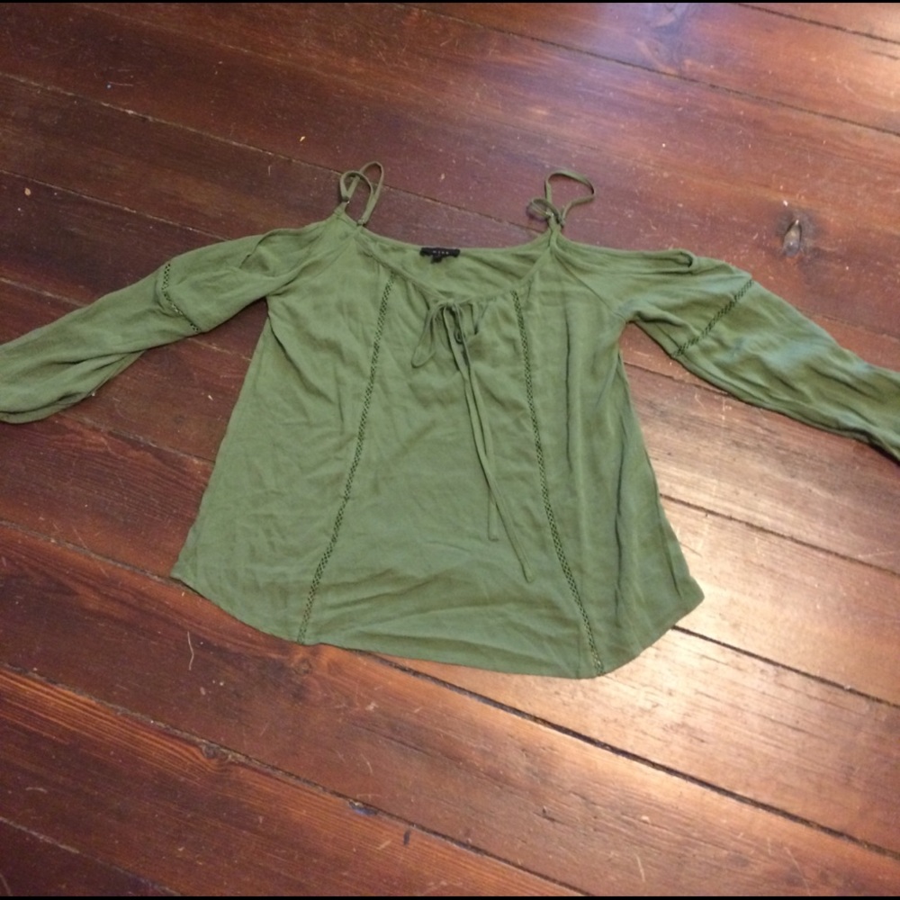 Green cold shoulder peasant top