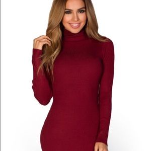 Turtleneck Ribbed Knit Long Sleeve Dress