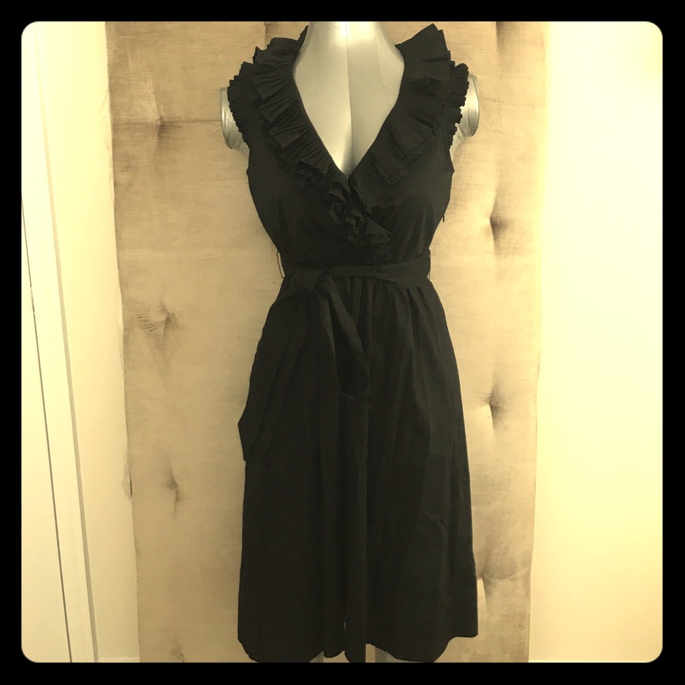 Max and Cleo black ruffle neck dress