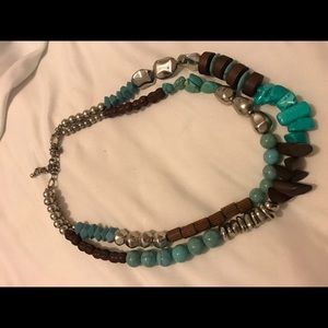 Turquoise silver and wood necklace
