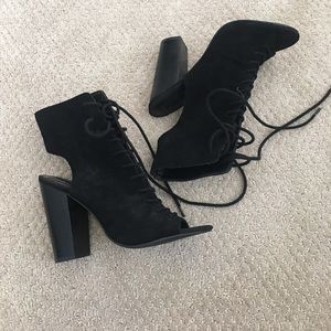 Lace up black booties