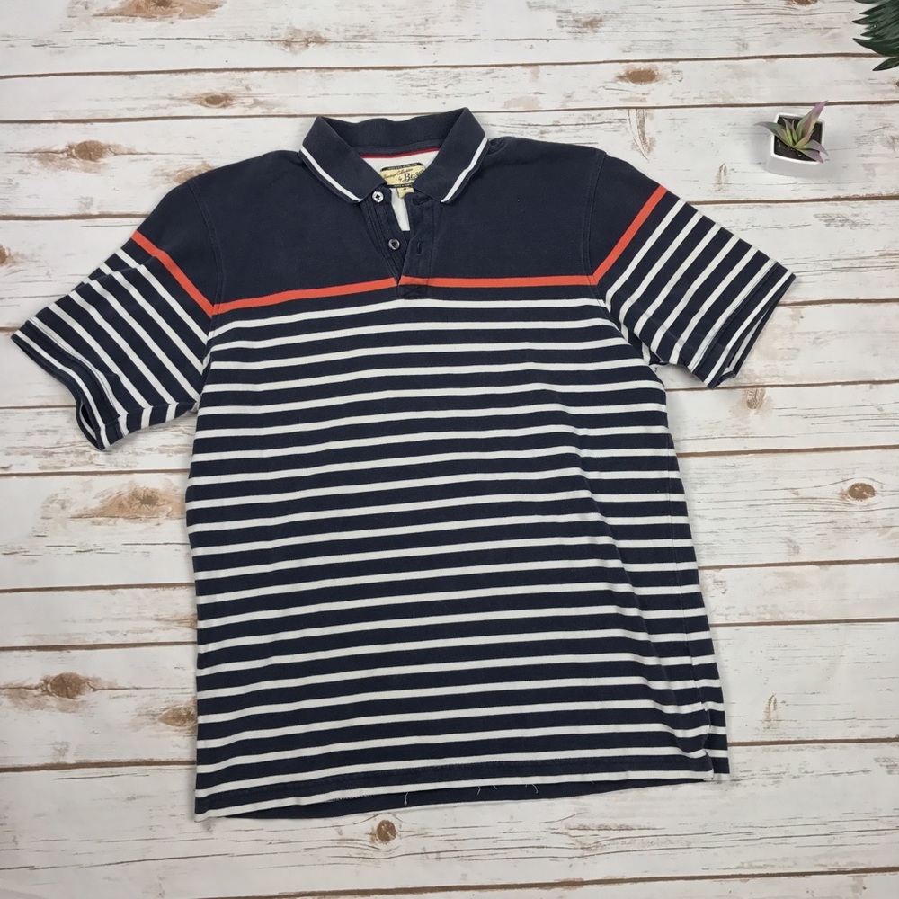 BASS Heritage Navy Orange Striped Pique Polo