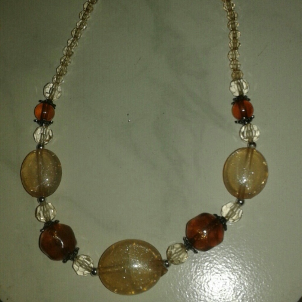 ON SALE! Vintage tan and brown sparkly shiny beaded necklace really beautiful
