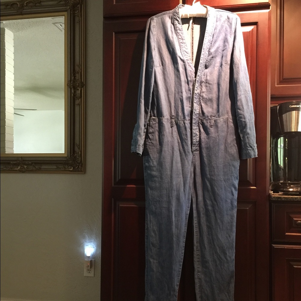 Free People Lou Blue Denim Jumpsuit