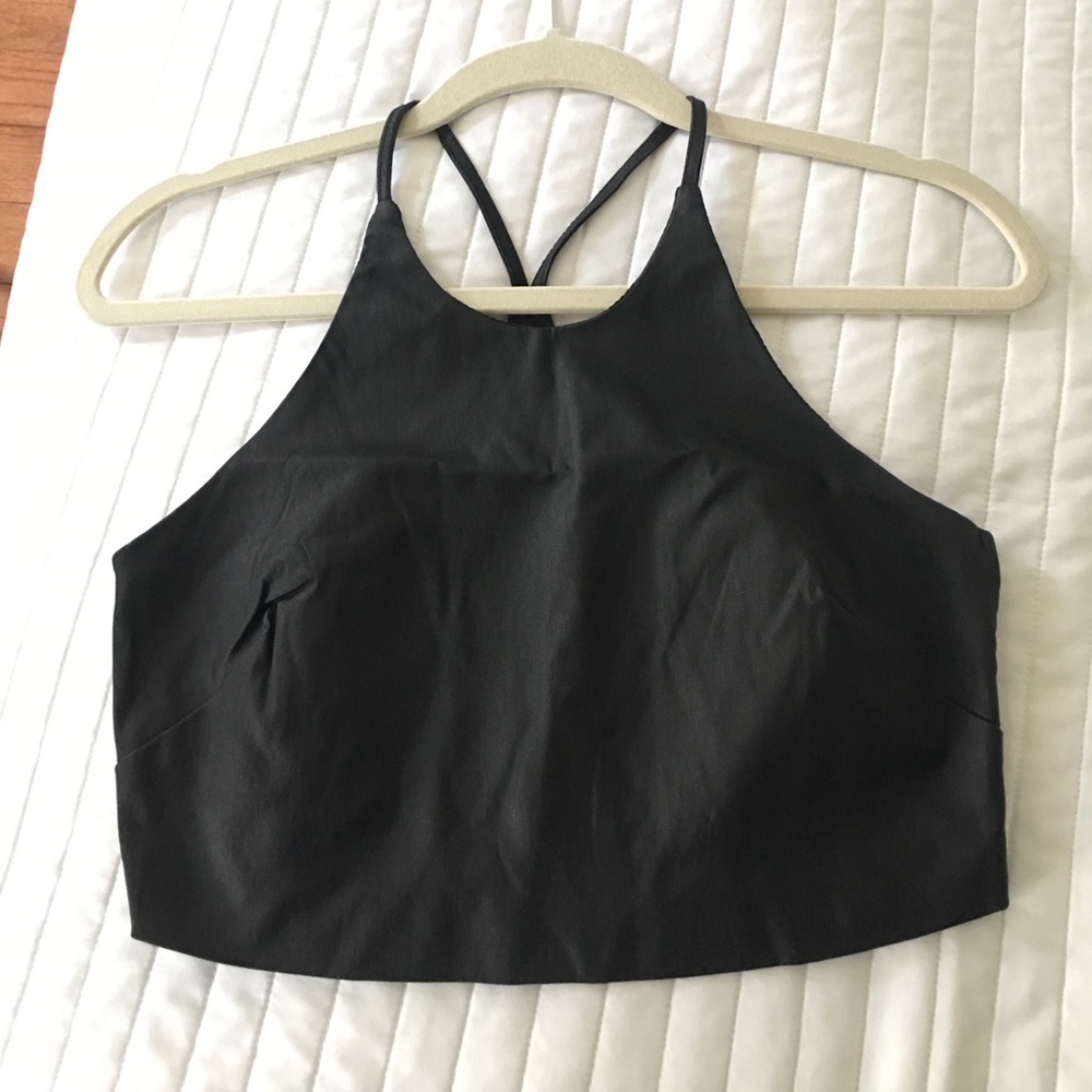 NWOT Coated Black Crop Top