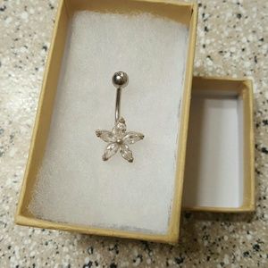 silver jeweled flower belly ring