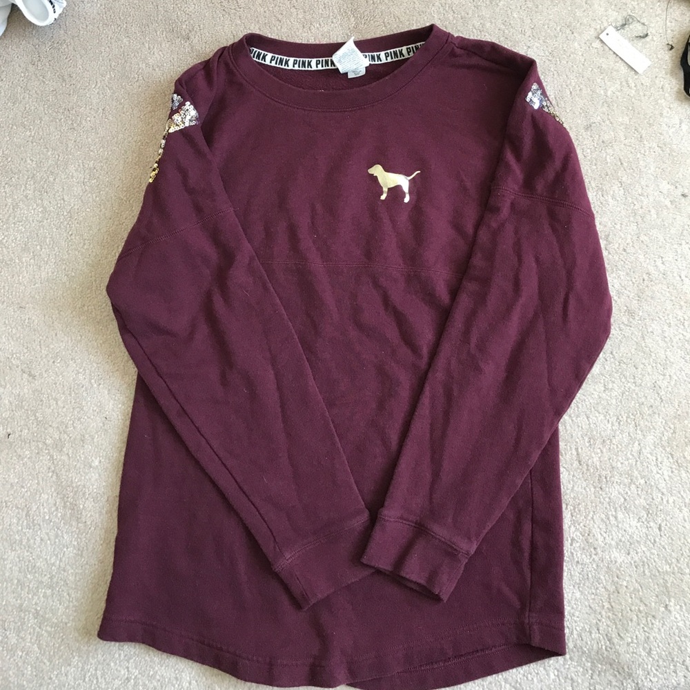 VS PINK maroon crew neck sweatshirt