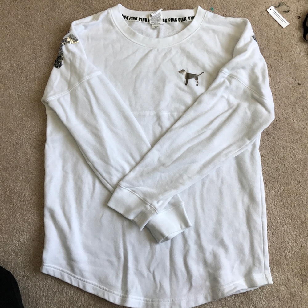 White crew neck Victoria's Secret pink