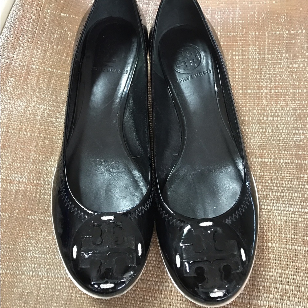 Tory Burch patent wedges
