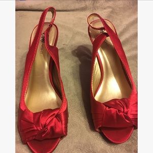 Red Satin slingback heels