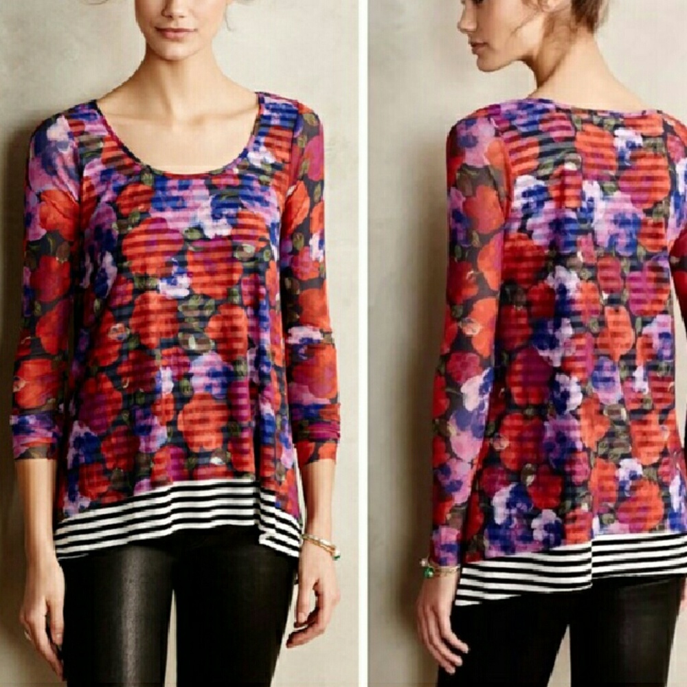 Anthropologie Garden Row Mesh t shirt
