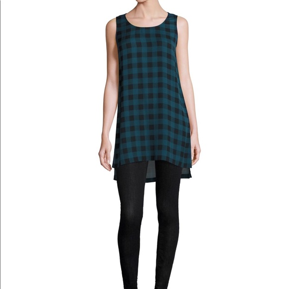 Eileen fisher silk plaid green tunic top - Picture 1 of 2