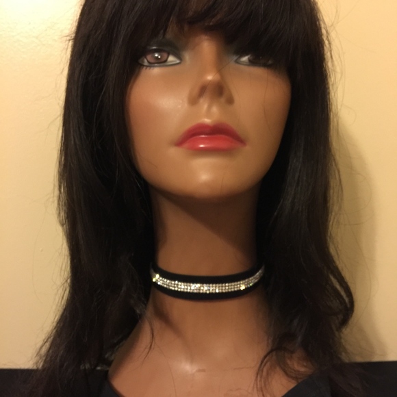 Velvet choker with Rhinestones and earrings - Picture 1 of 6