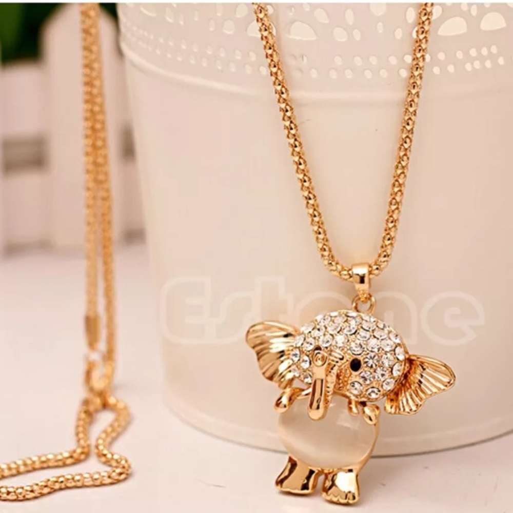 fashion gold gemstone elephant necklace men women