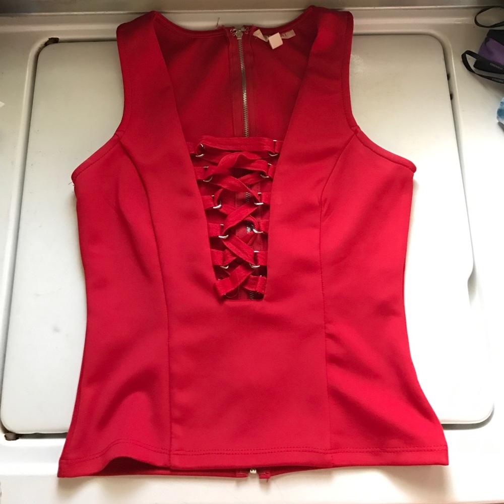 Red lace up top