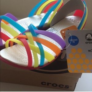 Crocs rainbow-colored huarache flats
