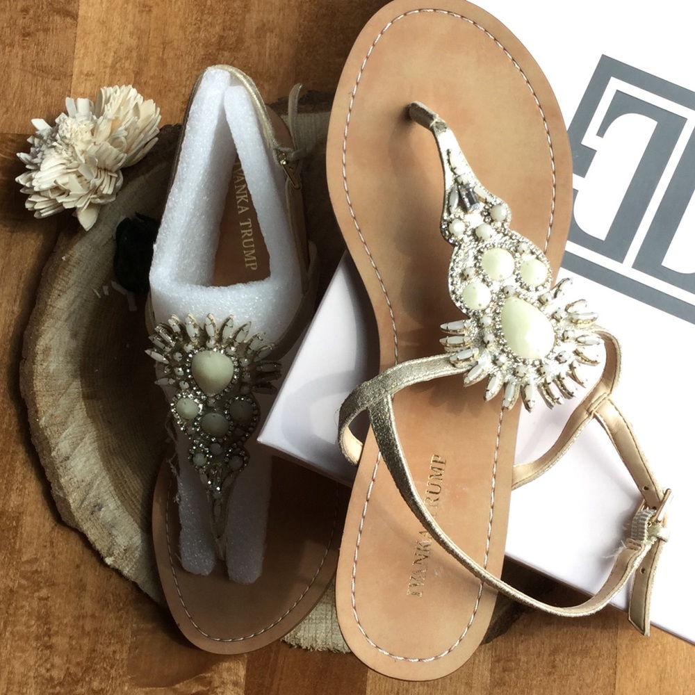 New with tags IVANKA TRUMP Gold Suede thong sandal