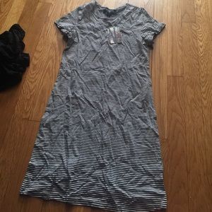 Blue and white striped dress