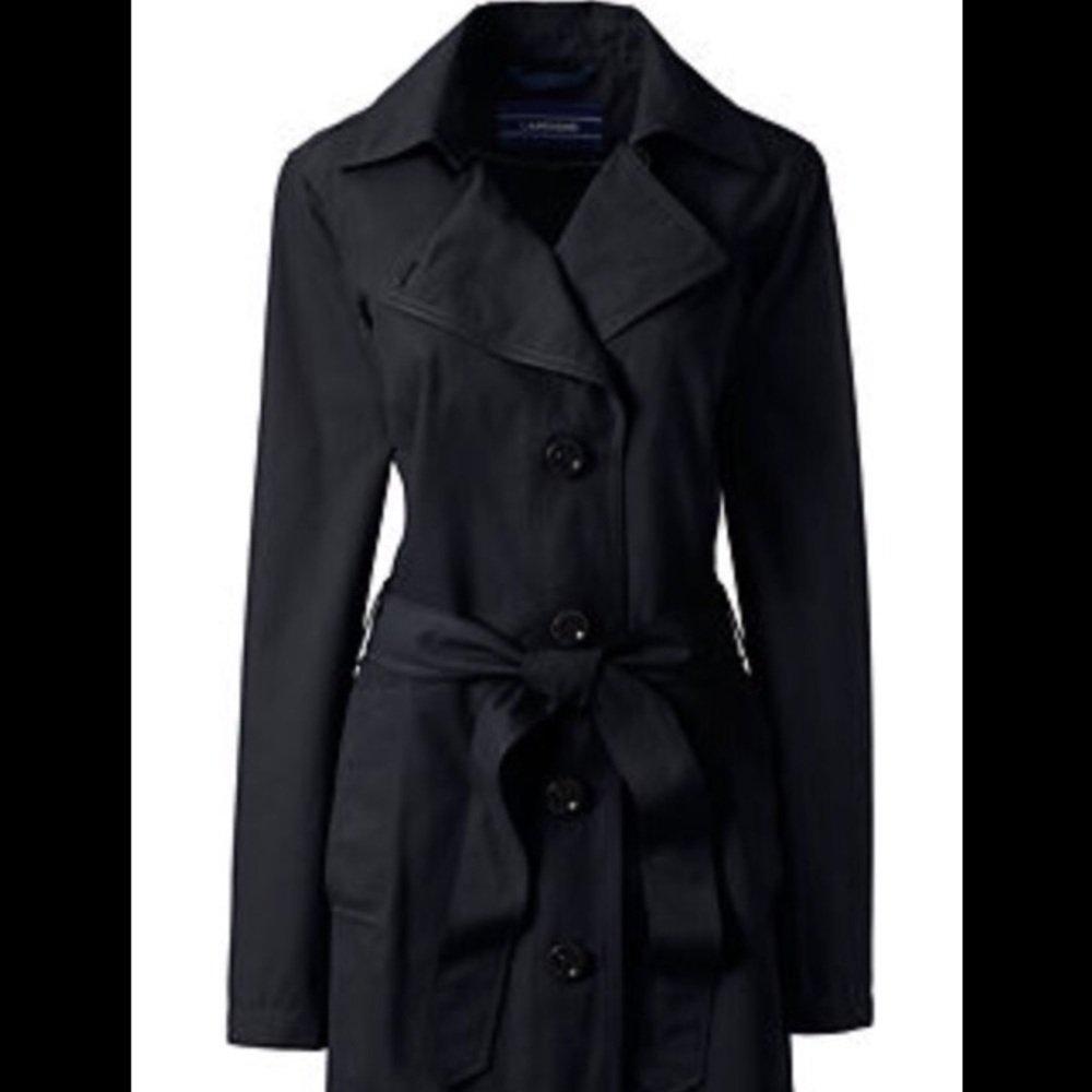 LANDS' END NWT BLACK TRENCH COAT.