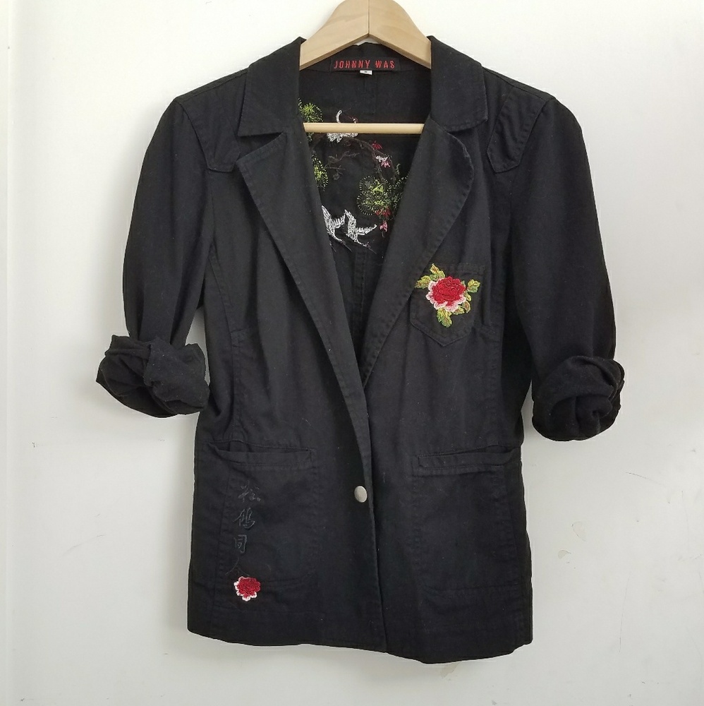 Johnny Was Embroidered Heron Rose Blazer (S)