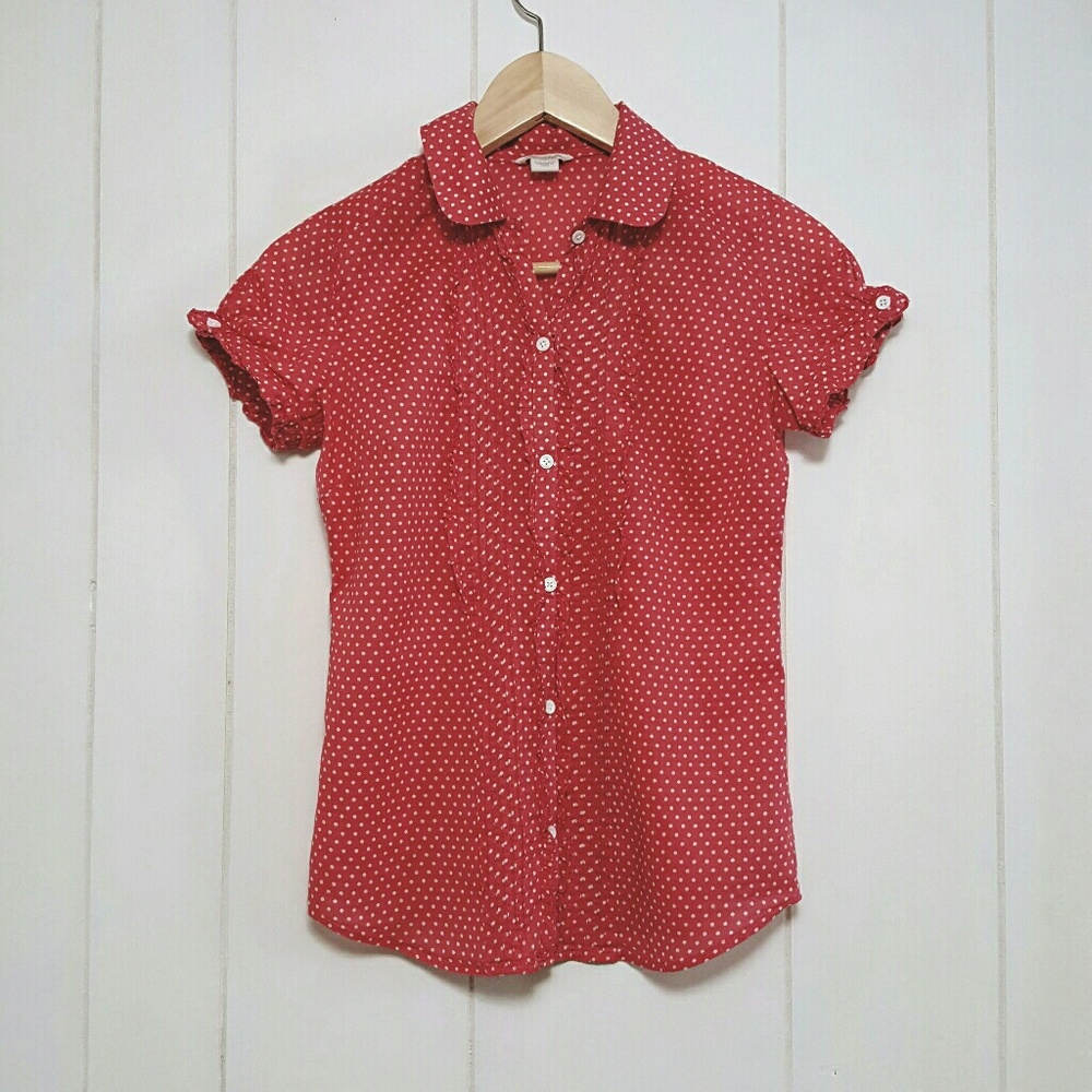 American Eagle Polka Dot Ruffled Shirt