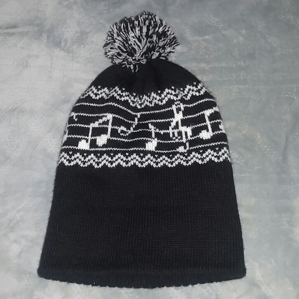 Black  Beanie W/ Musical Notes