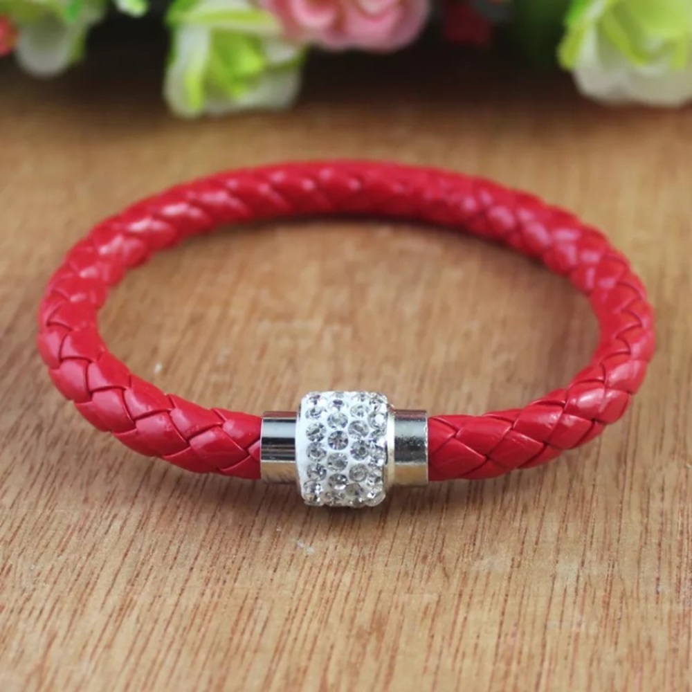 Leather Wrap Wristband men women bracelet Magnetic