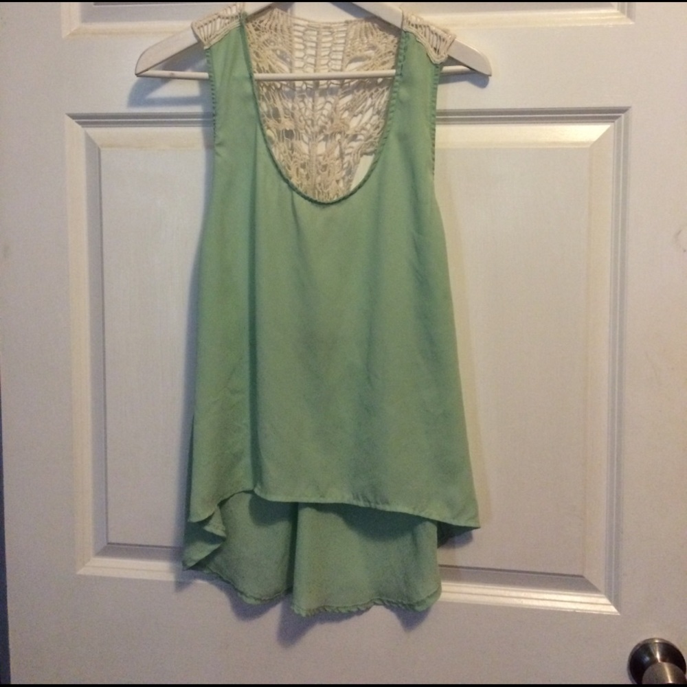 Sheer mint tank with crochet back