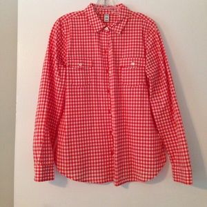 Orange gingham button up shirt