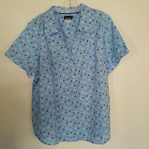 Women's v-neck button down shirt