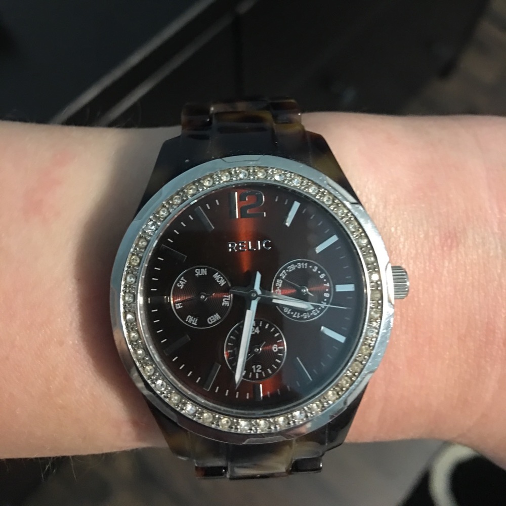 Relic tortoise cz watch