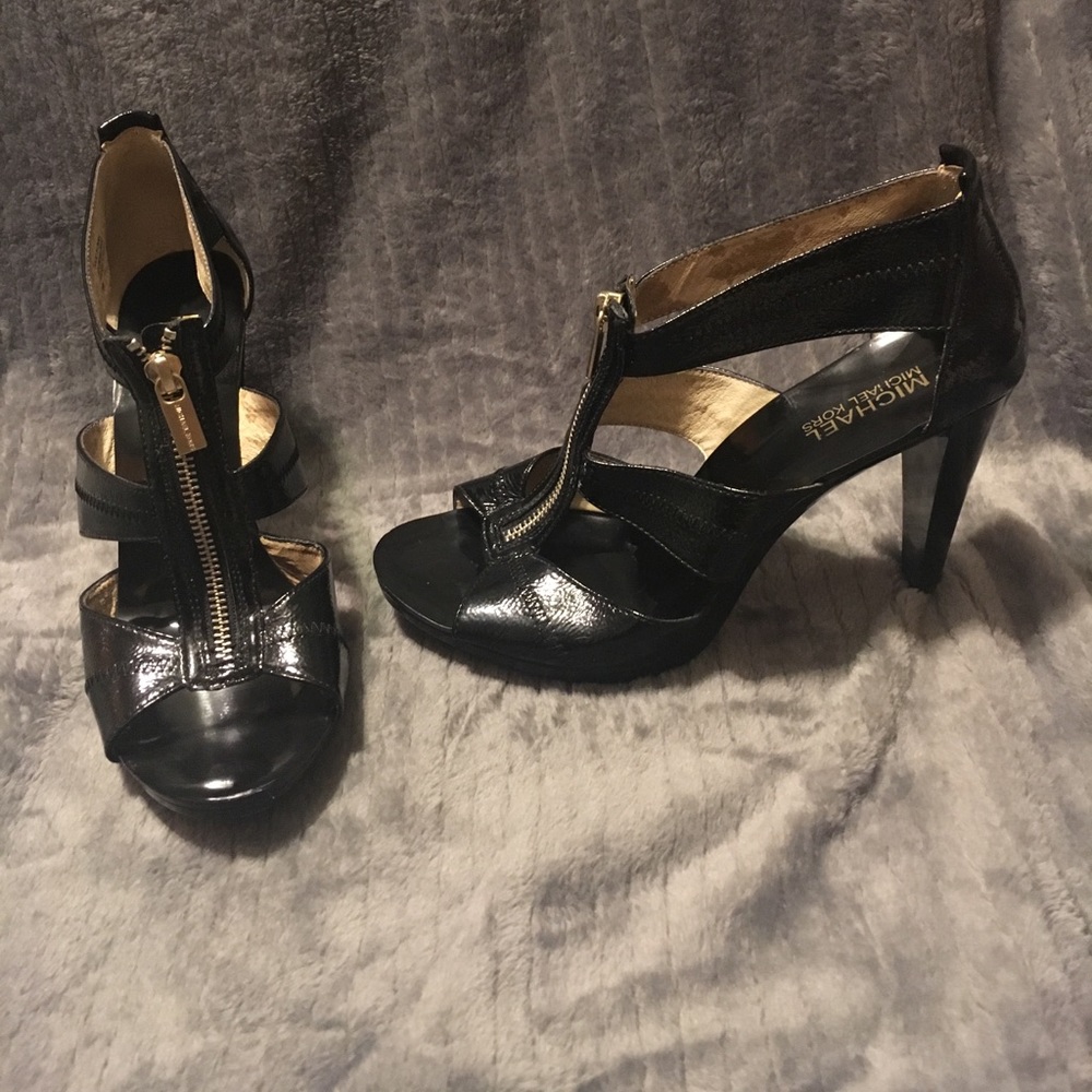 Black Leather Michael Kors Heels w/ Zipper