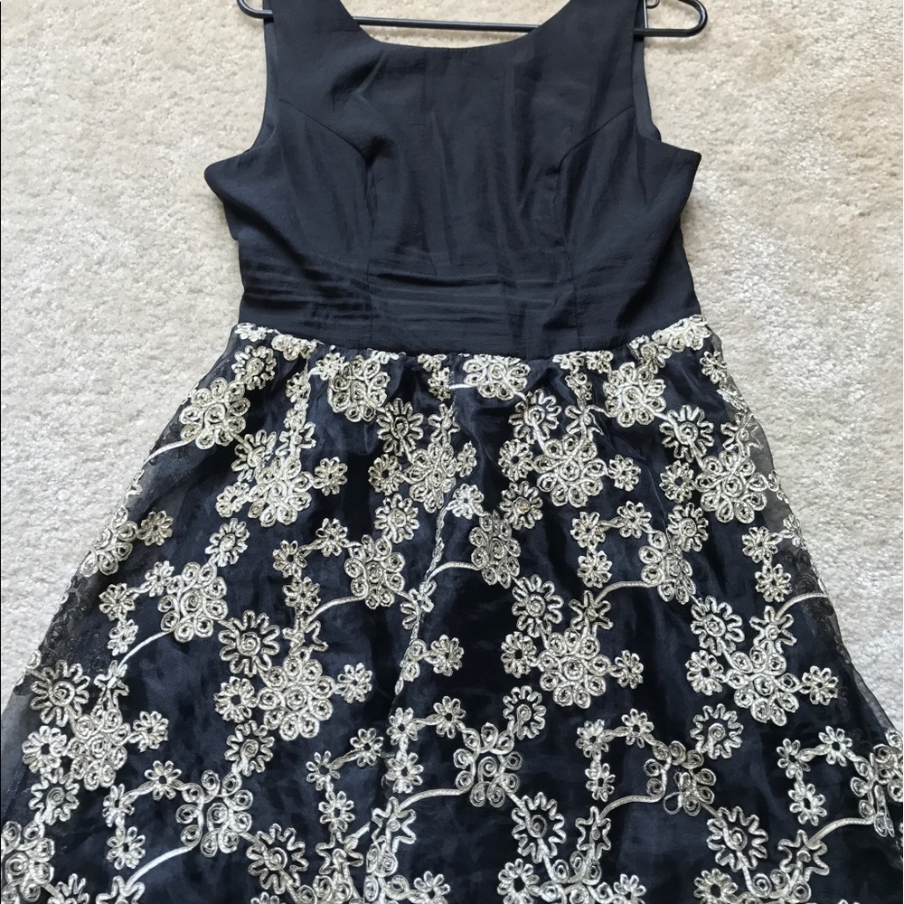 Black and gold formal fit & flare cocktail dress