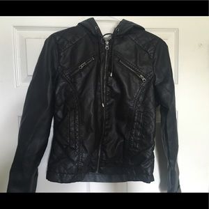 Hooded leather jacket