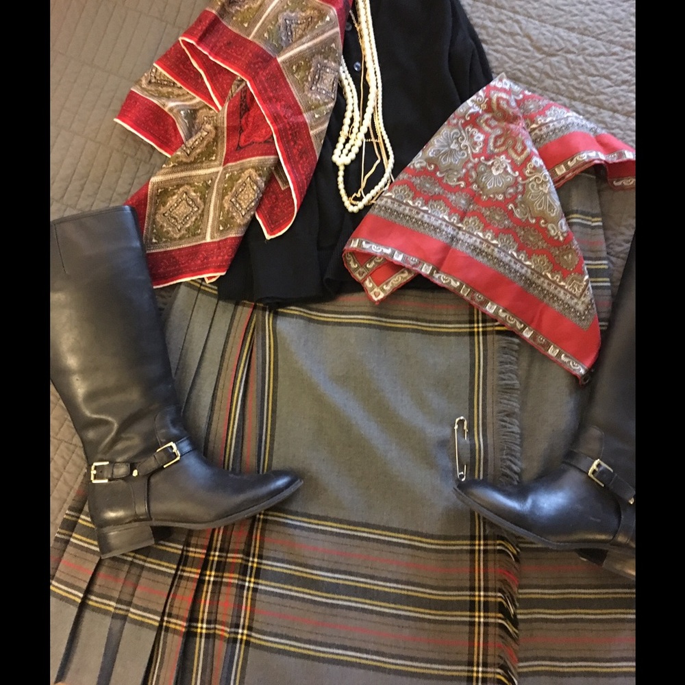 Vintage Scottish kilt grey tartan plaid Skirt