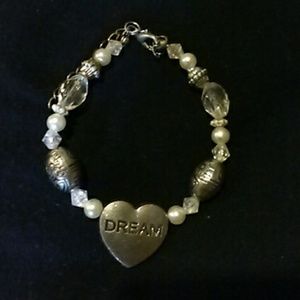 White, clear, and silver heart bracelet