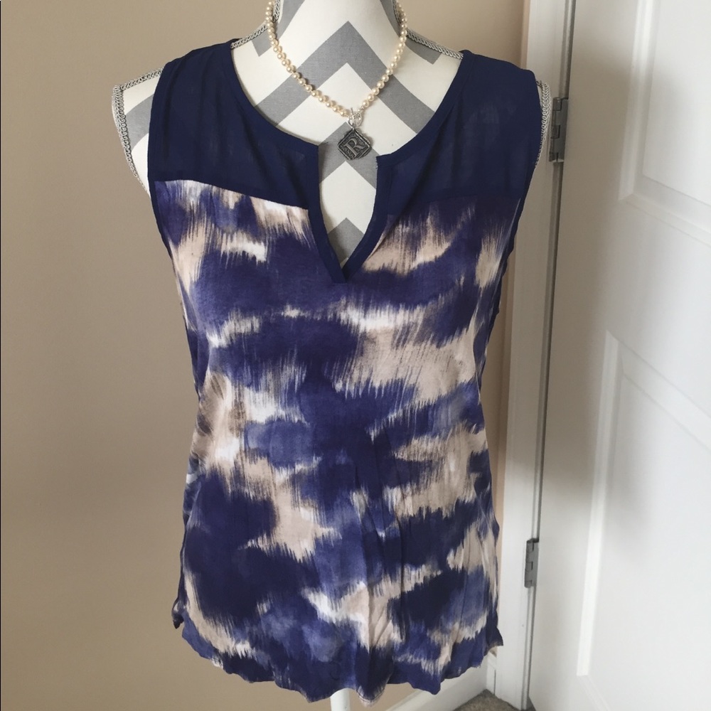 High-low Tan and Navy Sleeveless Top