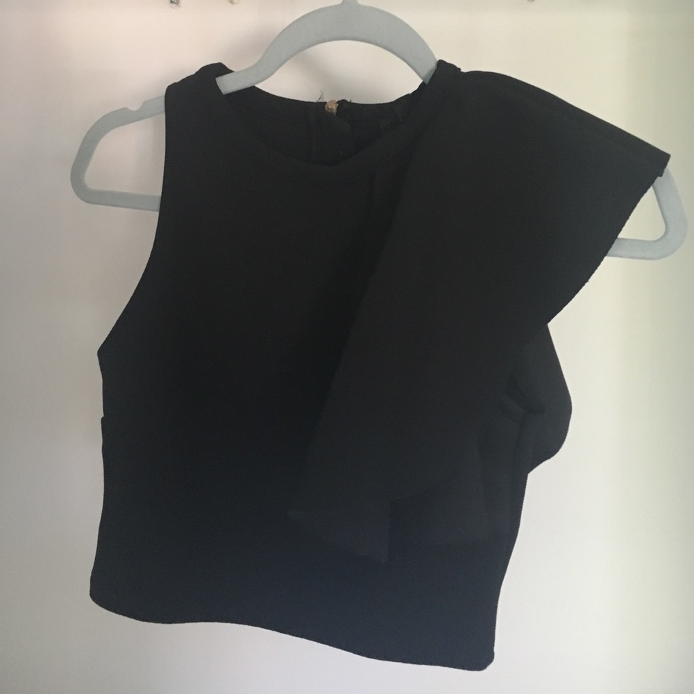 Asos crop ruffle detail black top